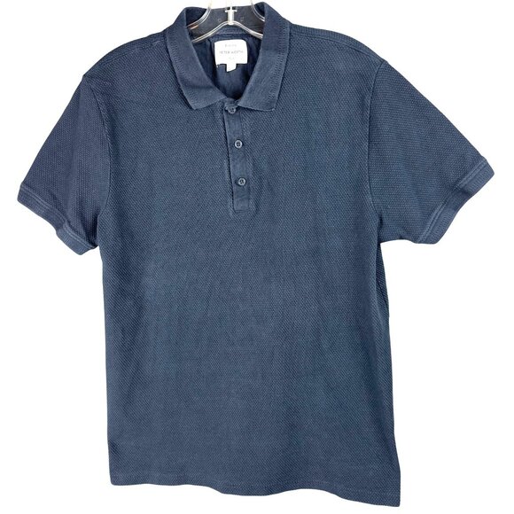 Peter Werth London N.1 XL Polo Shirt Men L Navy Blue Waffle Knit Textured - Picture 1 of 7